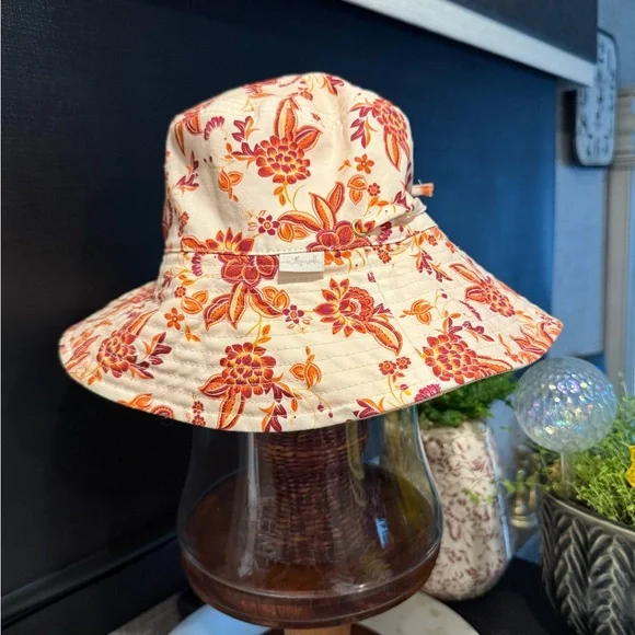 Floral Kids Sun Hat - Cream and Orange - Picture 1 of 1